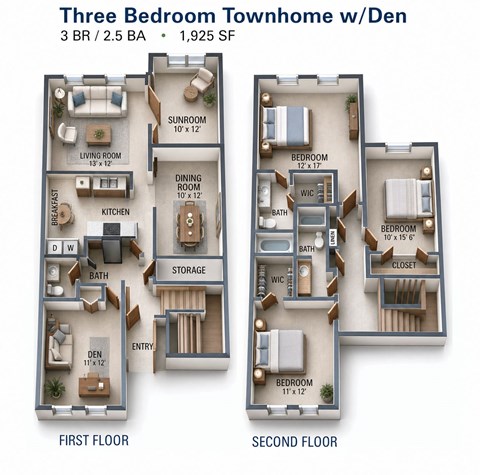 Floor plan for 3 beds, 2.5 baths, 1925 sqft